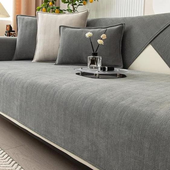 Housse de canapé - AUTREMENT - Chevron Chenille - Gris - 70x150 cm - Lavable en machine
