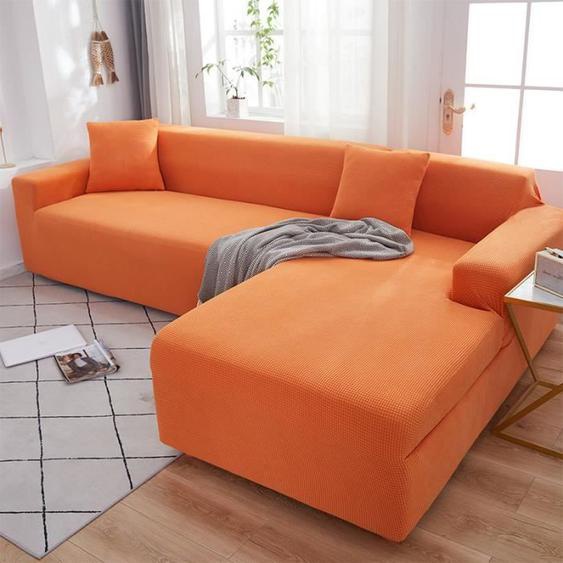 Housse de canapé, Couverture de Canapé Revêtement de Canapé Universelle en L (3 Places+2Places)- Orange