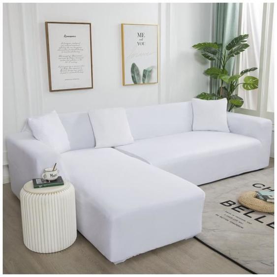 Housse de Canapé dangle DAIHAN - Blanc - Extensible - 4 Places (235-300cm)