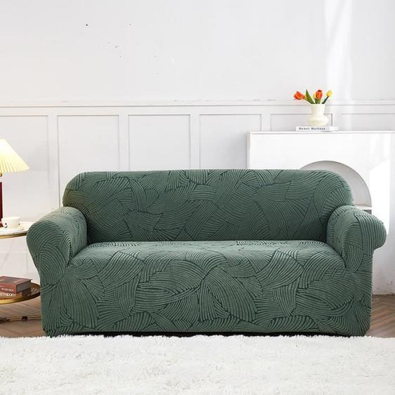 Housse De Canape De 2 Places Couleur Unie Rayures Pour Longueur De 145-180 cm-Vert Fonce