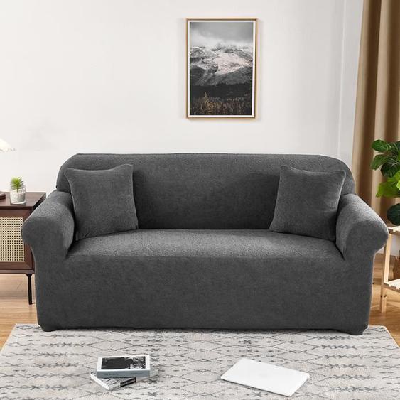 Housse De Canape De 2 Places Imprimé Couleur Unie Pour Longueur De 145-180 cm-Gris