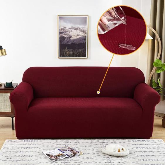 Housse De Canape De 3 Places Imperméable Couleur Unie Carreaux Pour Longueur De 185-230 cm-Bordeaux