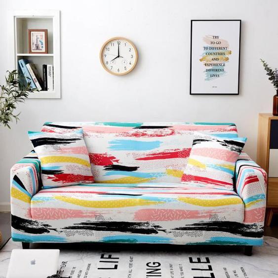 Housse De Canape De 3 Places Imprime Pour Longueur De 190-230 cm-young