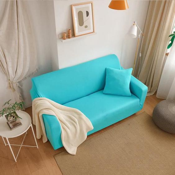 Housse de Canape de 4 Places Couleur Unie Pour Longueur de 235-300 cm Bleu ciel