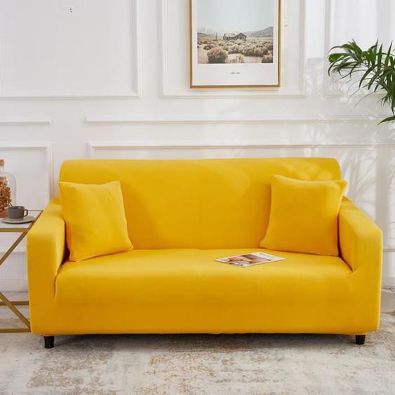 Housse De Canape De 4 Places Couleur Unie Pour Longueur De 235-300 cm-Jaune