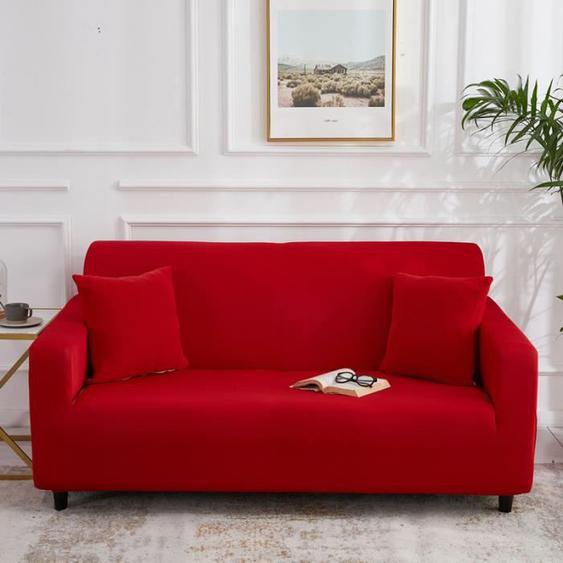 Housse De Canape De 4 Places Couleur Unie Pour Longueur De 235-300 cm-Rouge