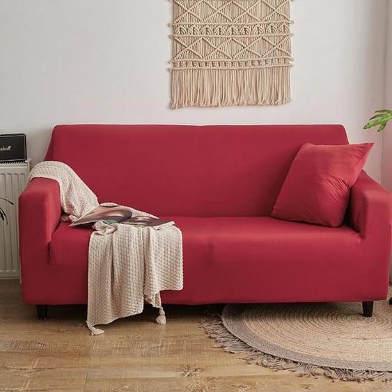 Housse de Canape de 4 Places Couleur Unie Pour Longueur de 235-300 cm Rouge
