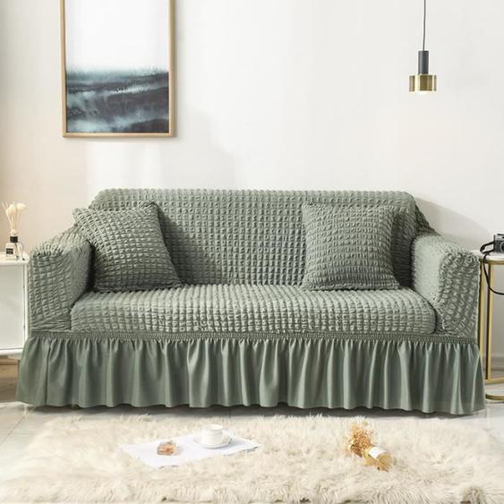 Housse de Canape de 4 Places Couleur Unie Pour Longueur de 235 - 300 cm Vert fonce
