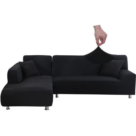 Housse de canapé - FOLAYA - Élastique - Universelle - Lavable - Noir