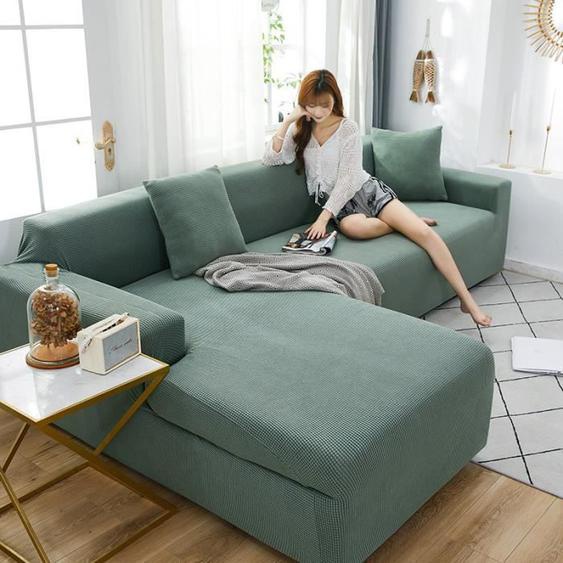 Housse de canapé en L, housse de canapé élastique anti-chat et anti-rayures pour 2+3 personnes (vert)
