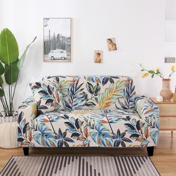 Housse de Canapé Extensible 2 Place Couverture Canapé avec Accoudoirs, feuille, style aquarelle[SFT62]
