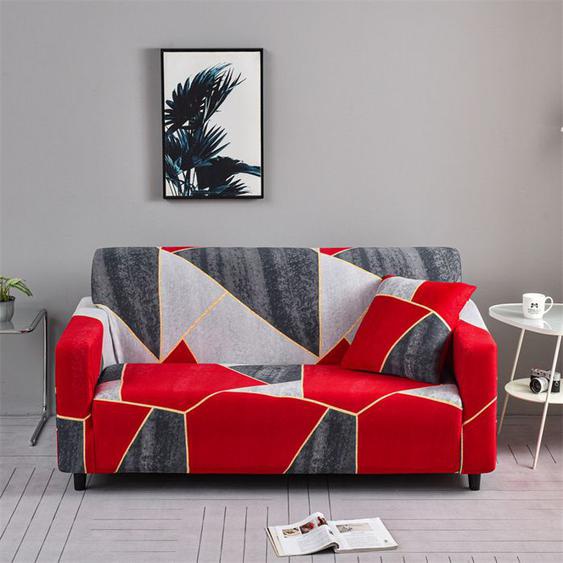 Housse de Canapé Extensible 2 Place Couverture Canapé avec Accoudoirs, géométrie, rouge, gris[SFT169]