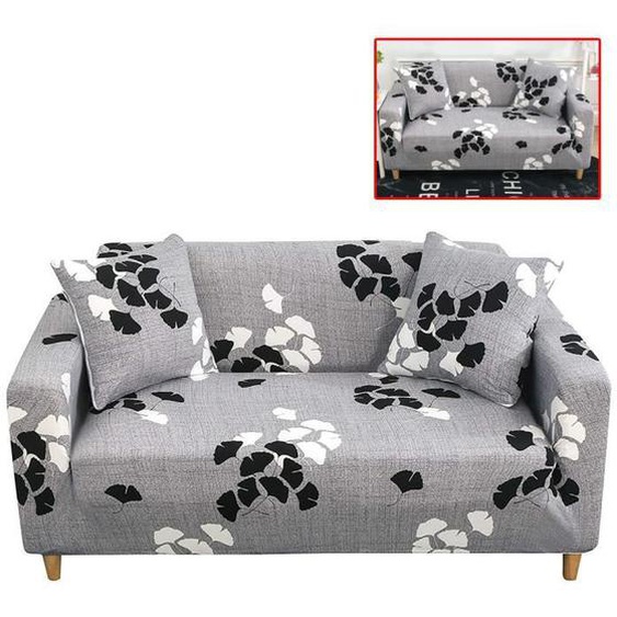 Housse de Canapé Extensible Impression,Moderne Anti-dérapante 3 Places de Canapé Élastique Housse Canape - Gris-Feuille dérable