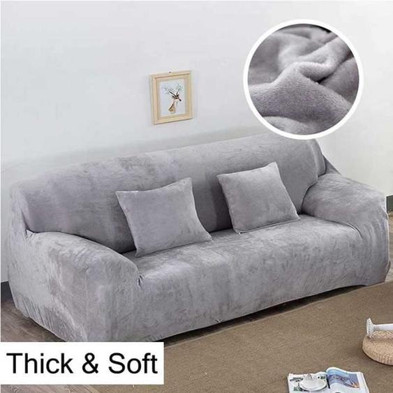 Housse de canapé - FOLAYA - Gris clair - 2 places 145-185 cm - Velours extensible - Confortable