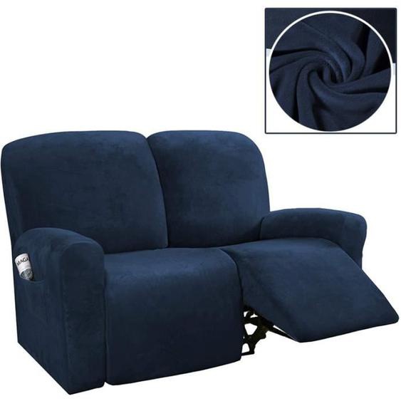 Housse de canapé,Housses de causeuse inclinable 6 pièces Housses de canapé inclinable en velours extensible-Marine