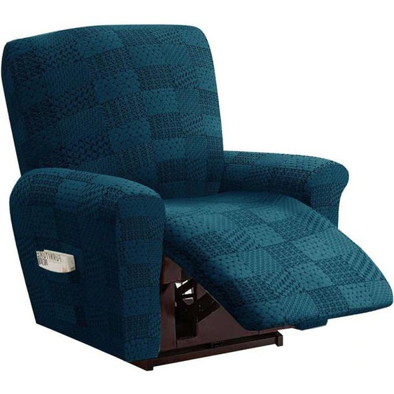 Housse de canapé inclinable en jacquard extensible, 1 Places, housse de canapé douce avec poche latérale, 4 pièces, Marine