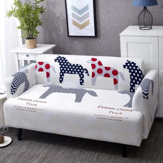 Housse de Canapé - INSFITY - 2 Places - Élastique - 145-185 cm - Blanc