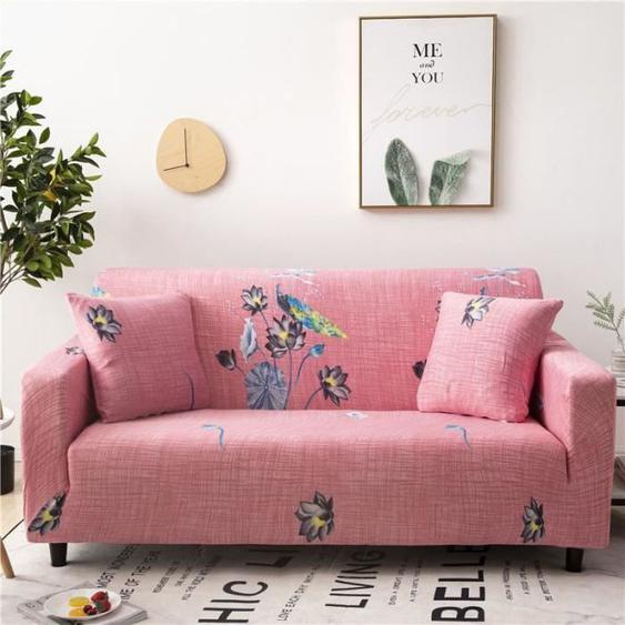 Housse de Canapé - INSFITY - 4 Places - Rose - 235-300cm - Élastique 95% Polyester