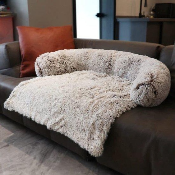Housse de canapé pour chat domestique, tapis apaisant pour chats de grande et moyenne taille, canapé moelleux pour chat, housse de table universelle pour animaux de compagnie avec coussins moelleux, coin de repos, marron, taille M