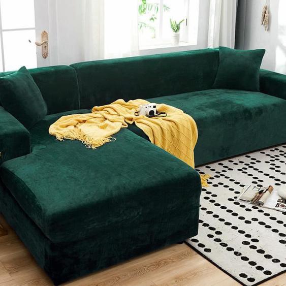 Housse de canapé - YSTP - Velours - Extensible - 2 places - Vert foncé