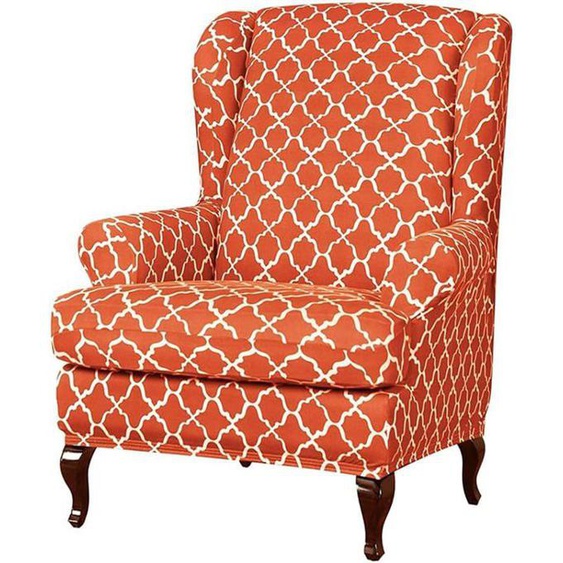 Housse de chaise à oreilles，housse de canapé en tissu spandex lavable，motif géométrique（orange)