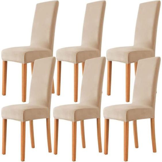 Housse De Chaise De Salle À Manger Lot De 6 Housses De Chaise Universelles En Velours Extensible Lavable Beige