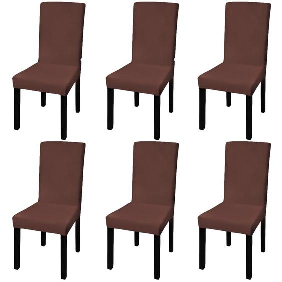 Housse de chaise droite extensible 6 pcs marron