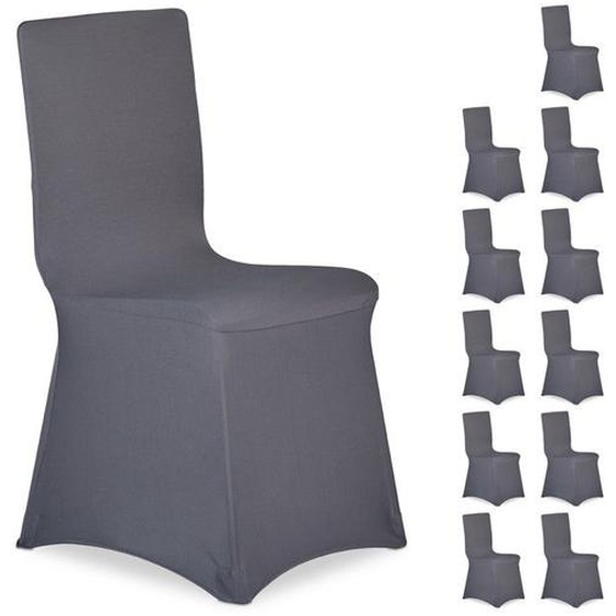 Housse de chaise en lot de 12, extensible, universelle, lavable, décoration de mariage ou de banquet, anthracite