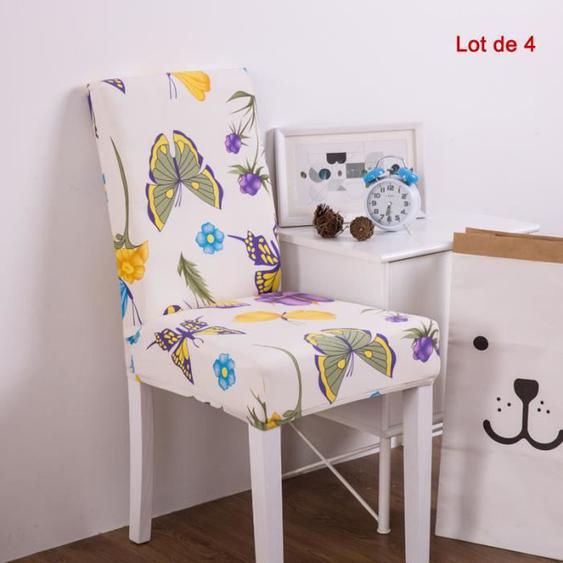 Housse de chaise - LEOCLOTHO - Lot de 4 - Extensible - Blanc - Anti-rides - Design contemporain