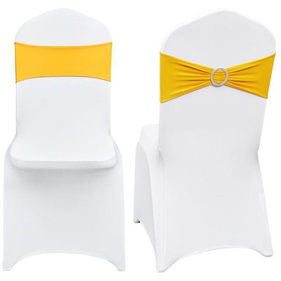Housse de Chaise Pliante en Élasthanne Extensible-VEVOR-50 Pcs-Housse de Protection Universelle avec Ceinture-Or et Blanc