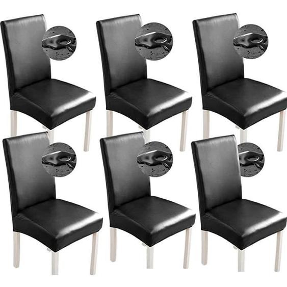 Housse de Chaise Simili Cuir 6 pièces Imperméables - Extensible - Universel - Pour La Maison, Le Bureau - Noir
