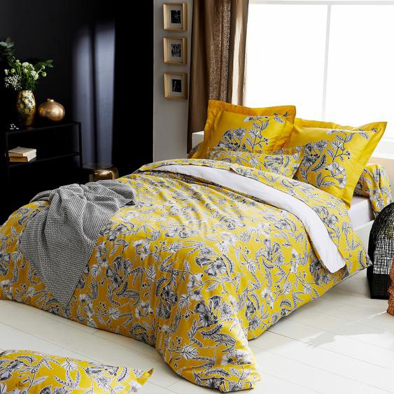 Housse de couette 200x200 cm satin de coton BOTANIC jaune soleil