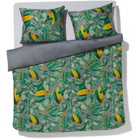 Housse De Couette - 240x200/220 - Satin De Coton Hôtel - Feuilles Tropicales (gris)