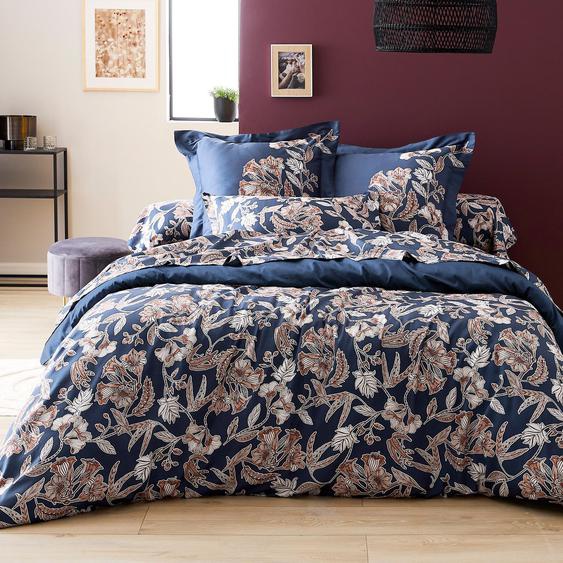 Housse de couette 240x220 cm satin de coton BOTANIC bleu Nuit