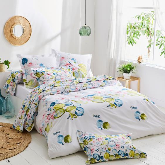 Housse de couette 300x240 cm percale 100% coton NENUPHAR aqua