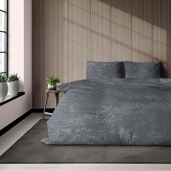 Housse de couette 3D, velours gaufré à motifs vagues, gris foncé, 200x200/220 cm