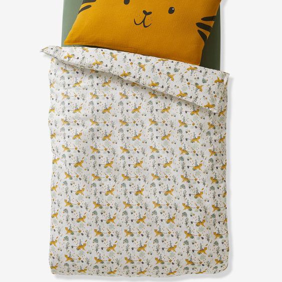 Housse de couette bébé en gaze de coton HANOÏ ivoire imprimé