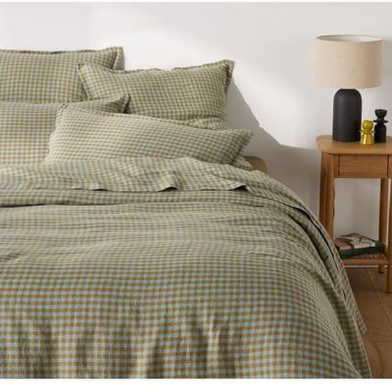 Housse de couette en lin lavé,Acélie olive/opaline
