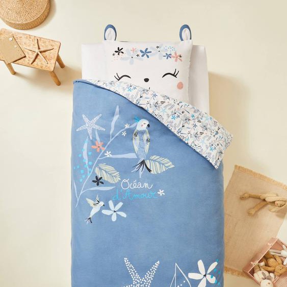 Housse De Couette Enfant + Taie Doreiller En Flanelle Océan Damour Bleu