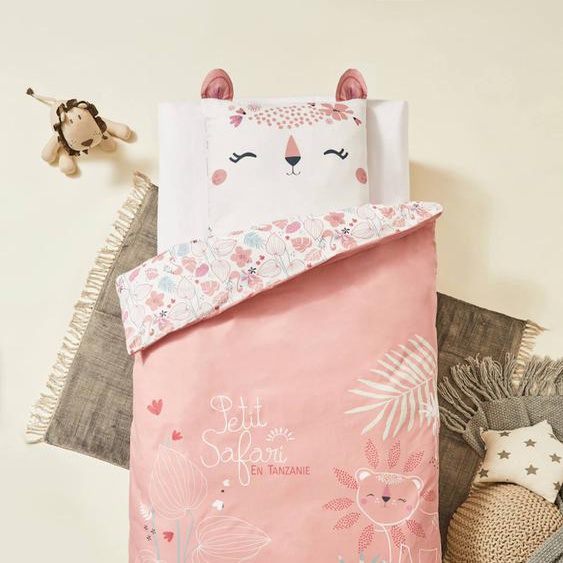 Housse De Couette Enfant + Taie Doreiller Petit Safari Rose