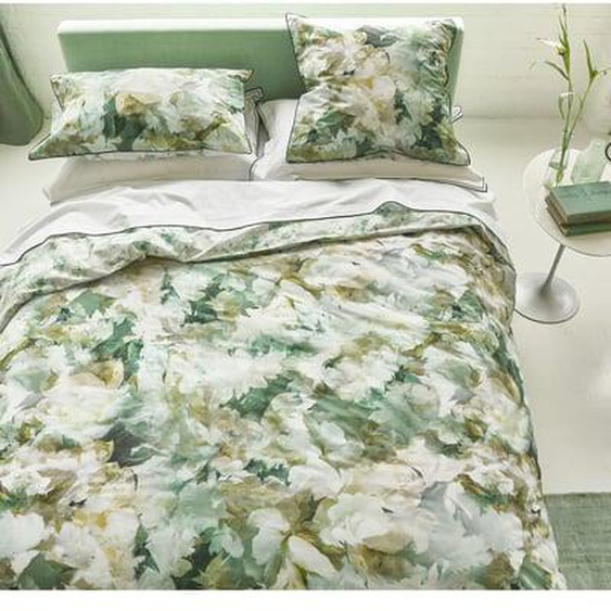 Housse de couette imprimée en percale de coton, FLEURS DE JOUR CELADON