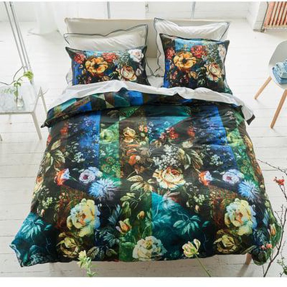Housse de couette imprimée en satin de coton, MINAKARI COBALT