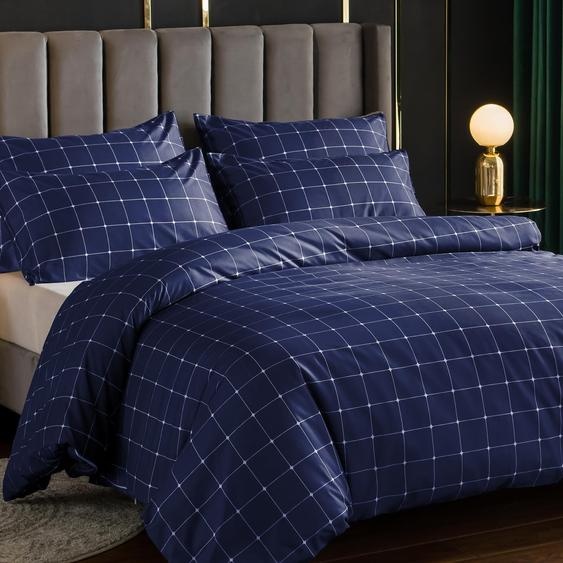 Housse de couette simple avec taie doreiller, couleur bleu marine