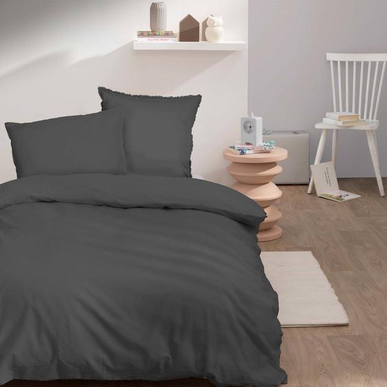 Housse De Couette Unie, Coton Lavé Anthracite