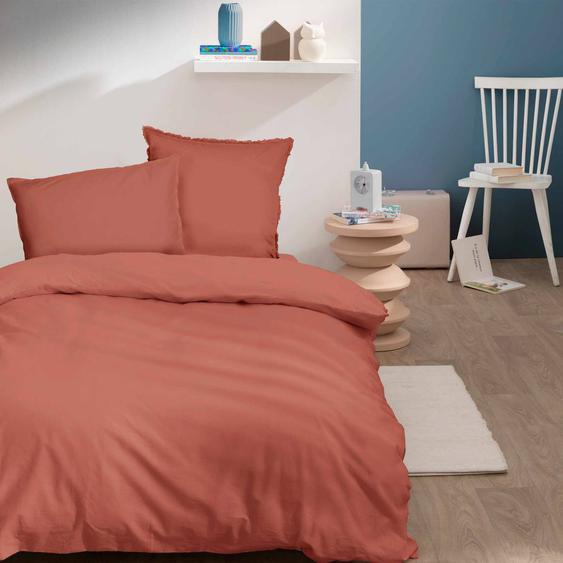 Housse De Couette Unie, Coton Lavé Terre Cuite