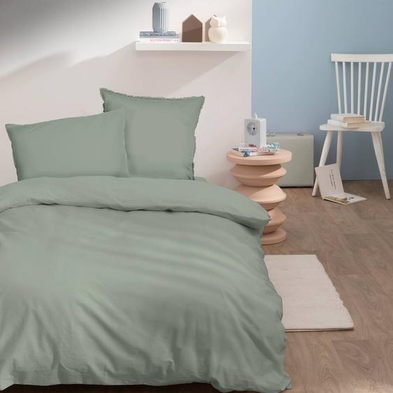 Housse De Couette Unie En Coton, Coton Lavé Lichen