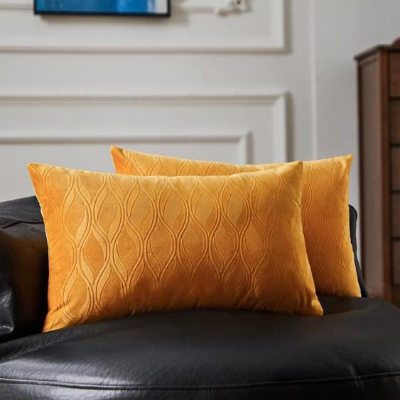 TOPFINEL Housse de Coussin 40x60cm Velours Doux Gaufrage Ondule Decoratifs pour Canapes Bureau Scandinave Boheme Lot de 2 Jaune