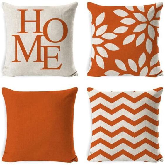 Housse de coussin décorative pour canapé - Lot de 4 - Orange - Carré - 40x40cm