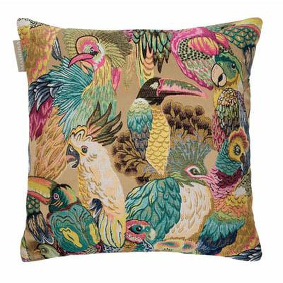 MADURA - Housse de coussin Jungle Birds  en Jacquard effet tapisserie Bleu