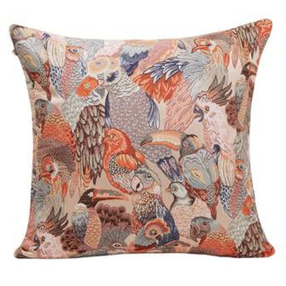 MADURA - Housse de coussin Jungle Birds  en Jacquard effet tapisserie Bleu